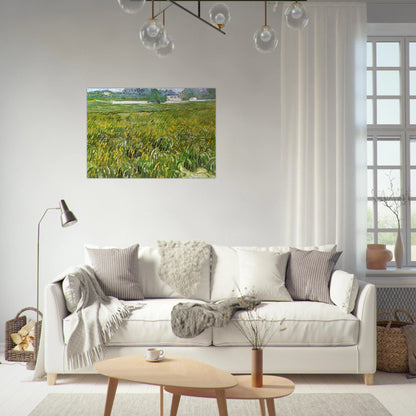 Wheat Field at Auvers with White House - Vincent van Gogh Brushed Aluminum Print - 70x100 cm / 28x40 inches | Vincent van Gogh Aluminum Print | Vincent van Gogh Prints