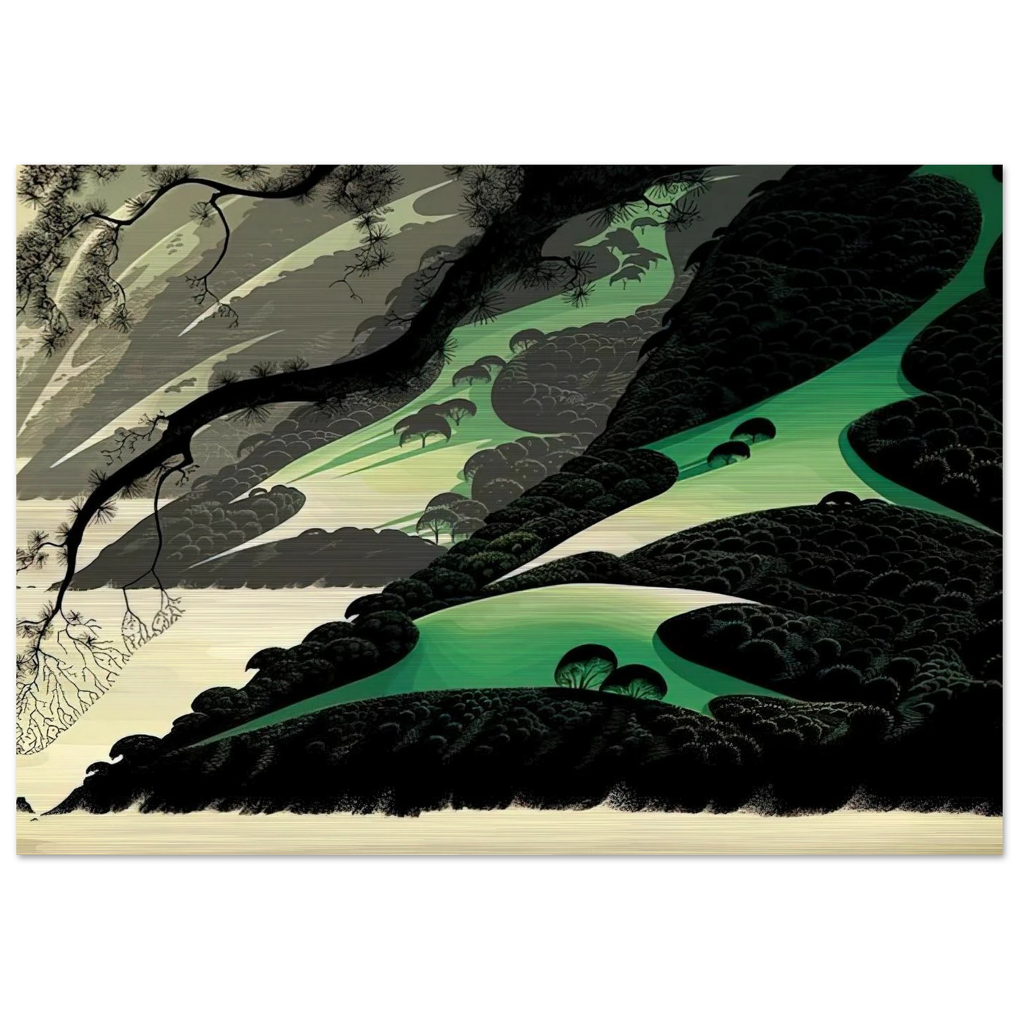 Green Big Sur - Eyvind Earle Brushed Aluminum Print - 70x100 cm / 28x40 inches | Eyvind Earle Aluminum Print | Eyvind Earle Prints