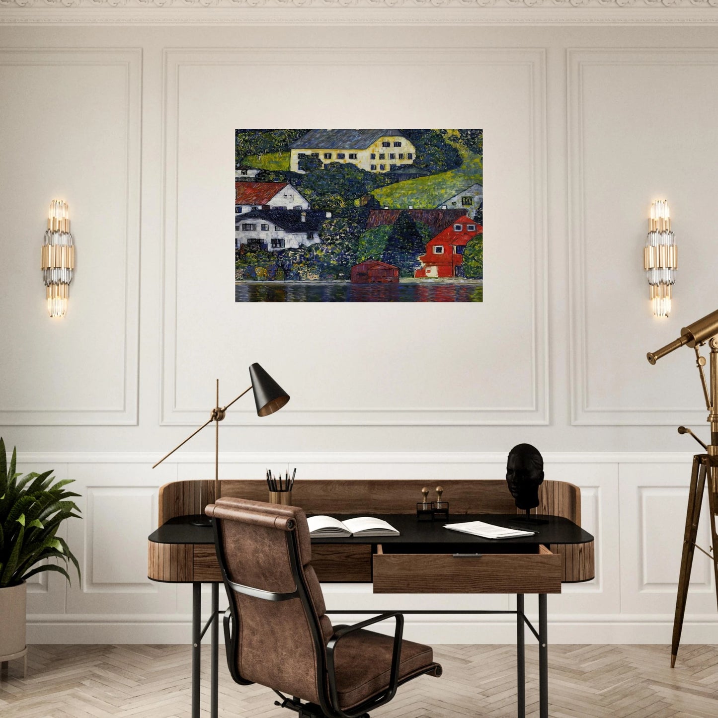 HOUSES AT UNTERACH ON THE ATTERSEE - Gustav Klimt Brushed Aluminum Print - 70x100 cm / 28x40 inches | Gustav Klimt Aluminum Print | Gustav Klimt Prints