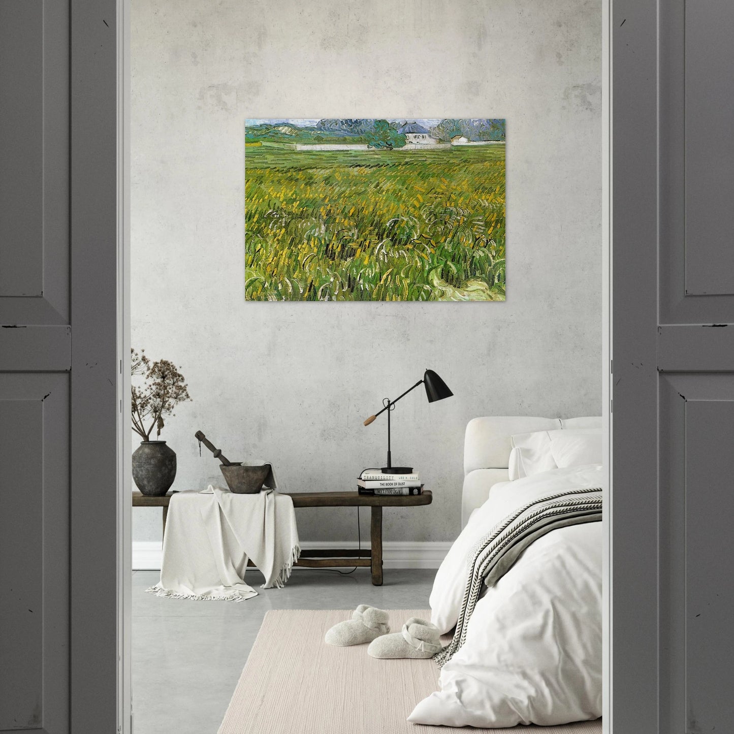 Wheat Field at Auvers with White House - Vincent van Gogh Brushed Aluminum Print - 70x100 cm / 28x40 inches | Vincent van Gogh Aluminum Print | Vincent van Gogh Prints