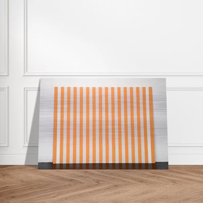 Peinture acrylique blanche sur tissu rayé blanc et orange - 1972 - Daniel Buren Brushed Aluminum Print - 70x100 cm / 28x40 inches | Daniel Buren Aluminum Print | Daniel Buren Prints