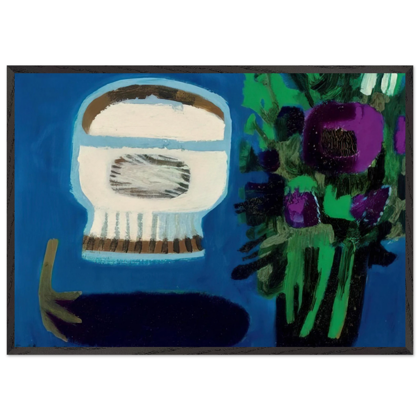 Aubergine and flowers - 1968 - Mary Fedden 70x100 cm / 28x40 inches Framed Art Print – Black Wooden Frame