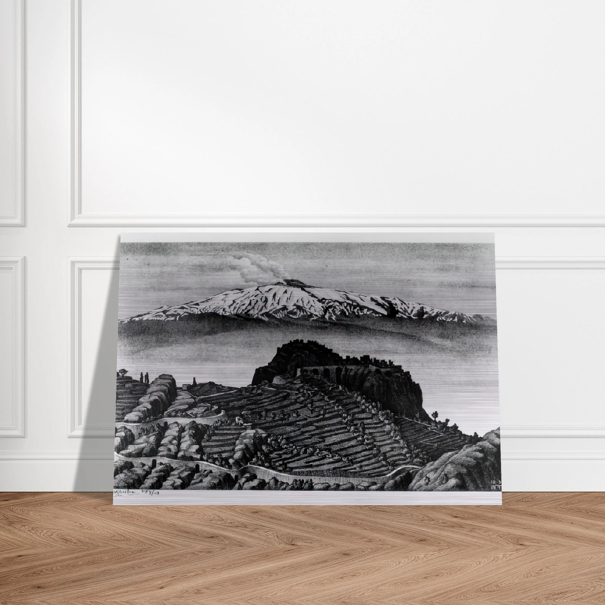 CASTEL MOLA AND MOUNT ETNA SICILY DECEMBER 1932 1932 - MC Escher Brushed Aluminum Print - 70x100 cm / 28x40 inches | MC Escher Aluminum Print | MC Escher Prints