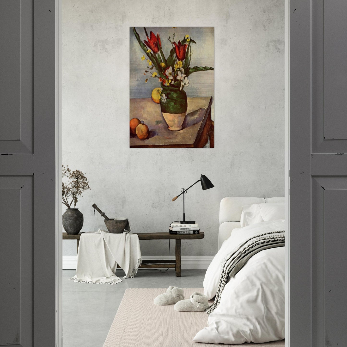 Still Life, Tulips and apples - Paul Cézanne Brushed Aluminum Print - 70x100 cm / 28x40 inches | Paul Cézanne Aluminum Print | Paul Cézanne Prints