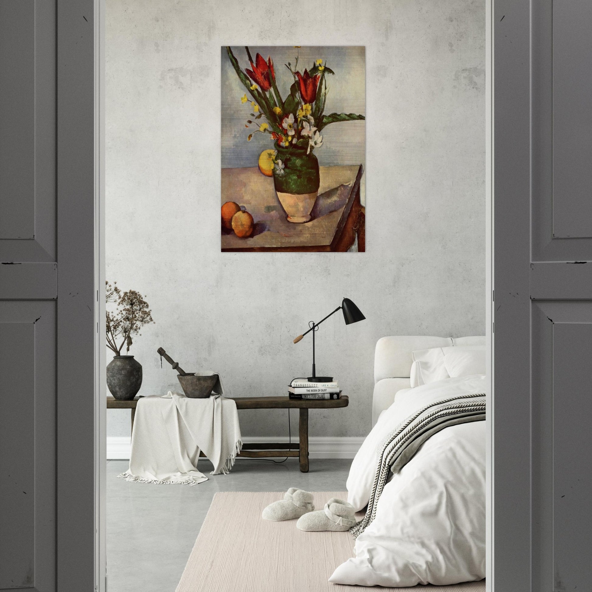 Still Life, Tulips and apples - Paul Cézanne Brushed Aluminum Print - 70x100 cm / 28x40 inches | Paul Cézanne Aluminum Print | Paul Cézanne Prints