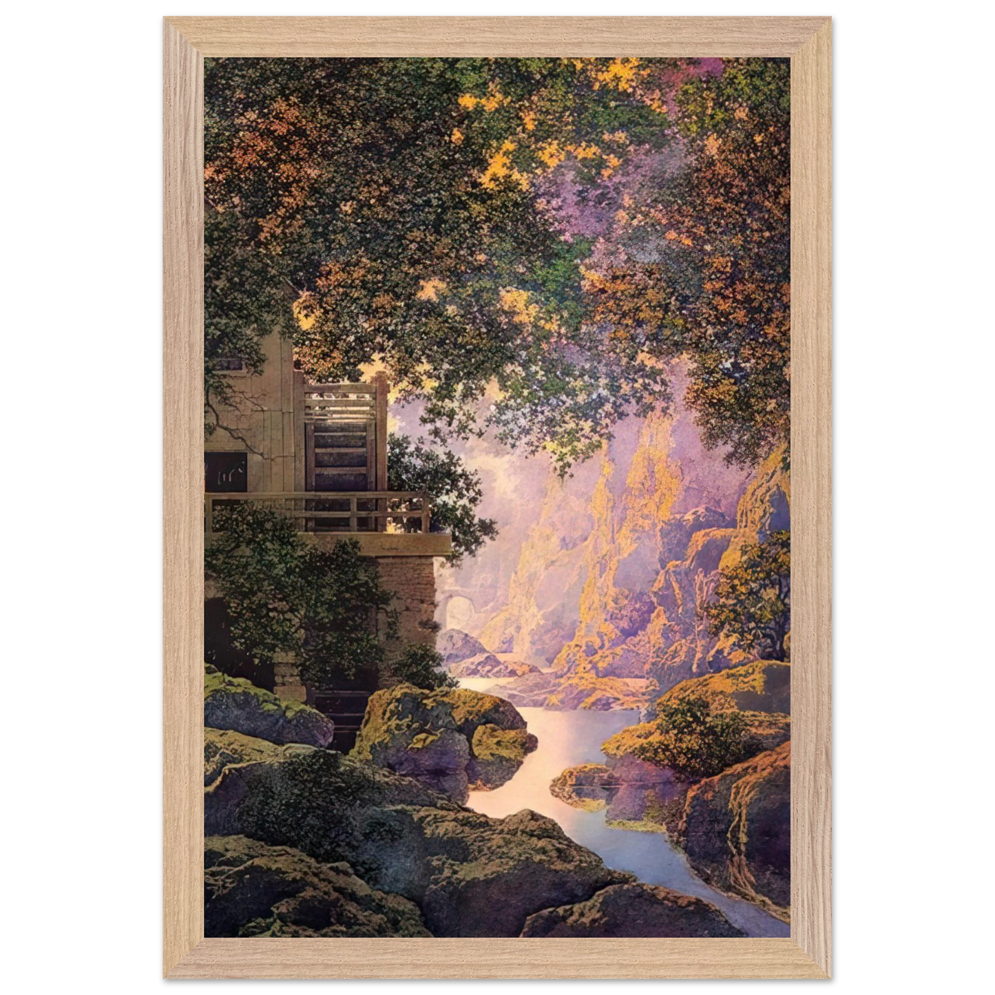 Maxfield Parrish - The Old Glen Mill Large Wall Art - 21x29.7 cm / 8x12" - Premium Wooden Framed Poster With Fine Art Paper-canvas - Black frame
