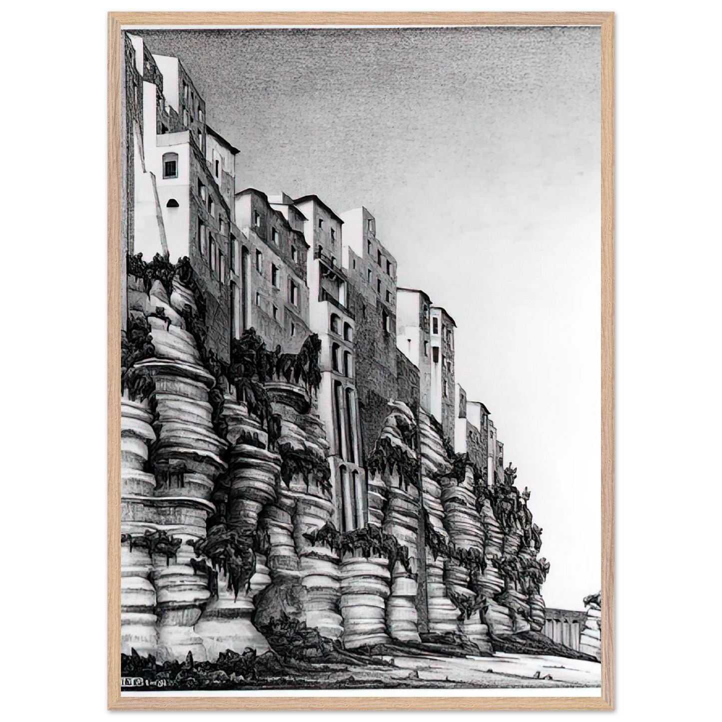 MC Escher - TROPEA CALABRIA Wall art - 70x100 cm / 28x40 inches - Premium Wooden Framed Poster With Fine Art Paper-canvas - Wood frame