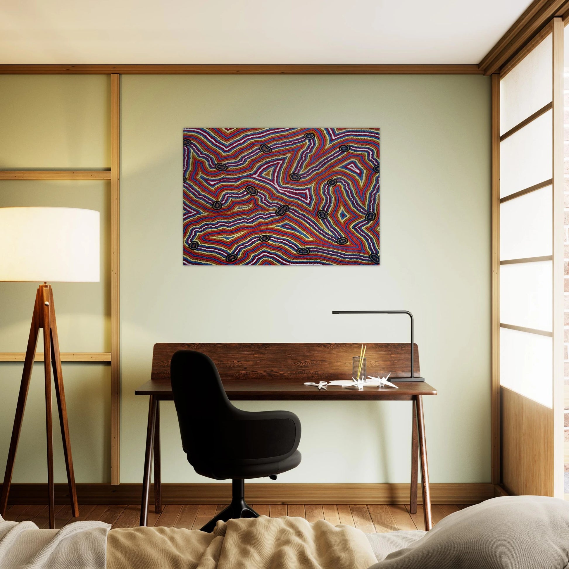 Narripi Dreaming - 1992 - Clifford Possum Tjapaltjarri Brushed Aluminum Print - 70x100 cm / 28x40 inches | Clifford Possum Tjapaltjarri Aluminum Print | Clifford Possum Tjapaltjarri Prints