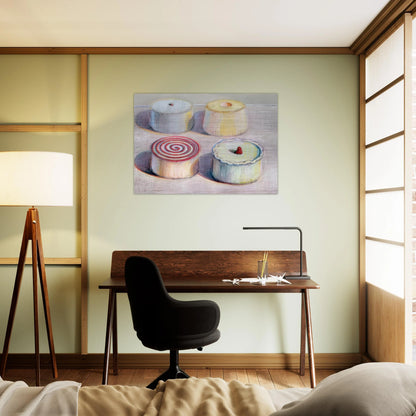 Four Cakes - 1996 - Wayne Thiebaud Brushed Aluminum Print - 70x100 cm / 28x40 inches | Wayne Thiebaud Aluminum Print | Wayne Thiebaud Prints