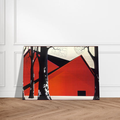 The Great Red Barn - Eyvind Earle Brushed Aluminum Print - 70x100 cm / 28x40 inches | Eyvind Earle Aluminum Print | Eyvind Earle Prints