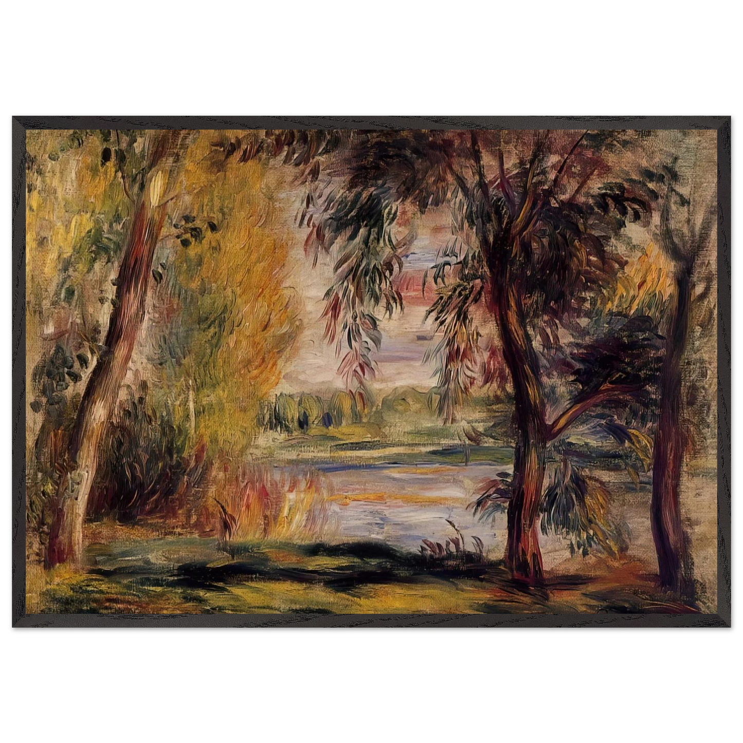 Trees by the Water N2 - Pierre-Auguste Renoir 70x100 cm / 28x40 inches Framed Art Print – Black Wooden Frame