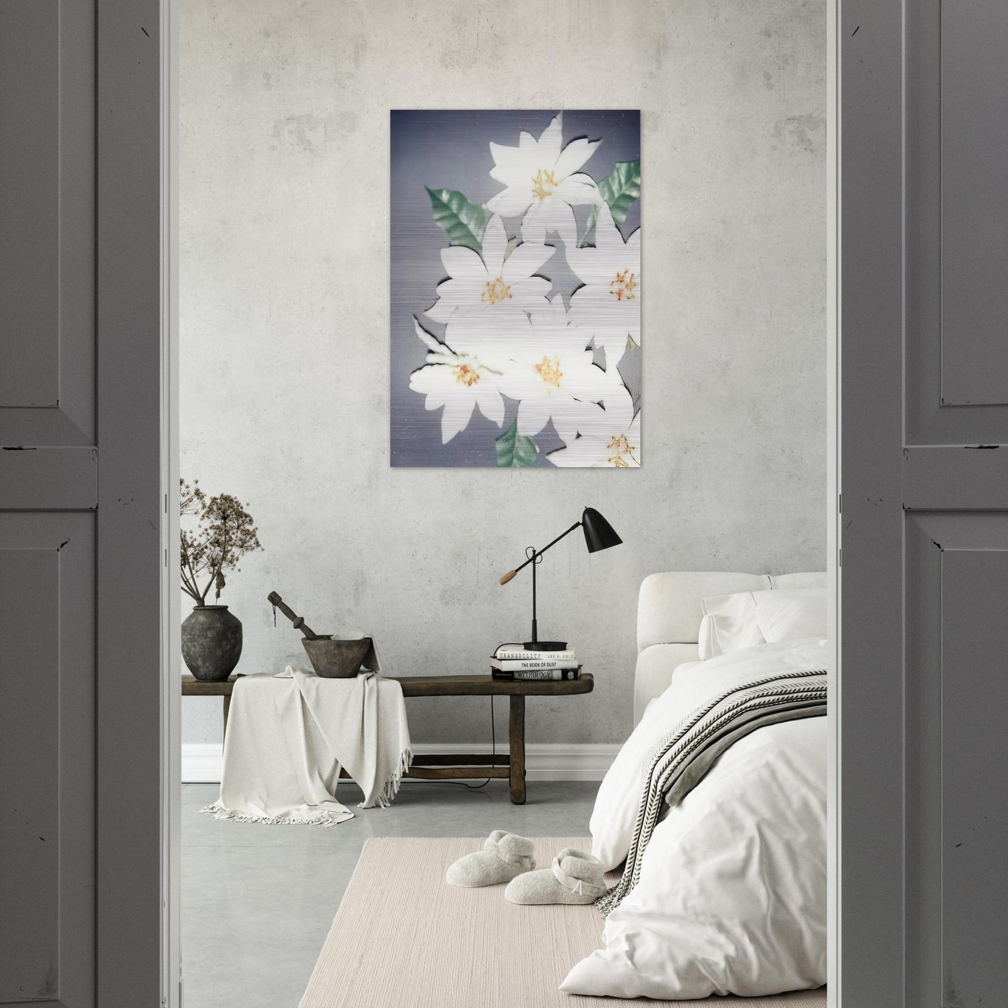 Christmas Poinsettias-White - Andy Warhol Brushed Aluminum Print - 70x100 cm / 28x40 inches | Andy Warhol Aluminum Print | Andy Warhol Prints