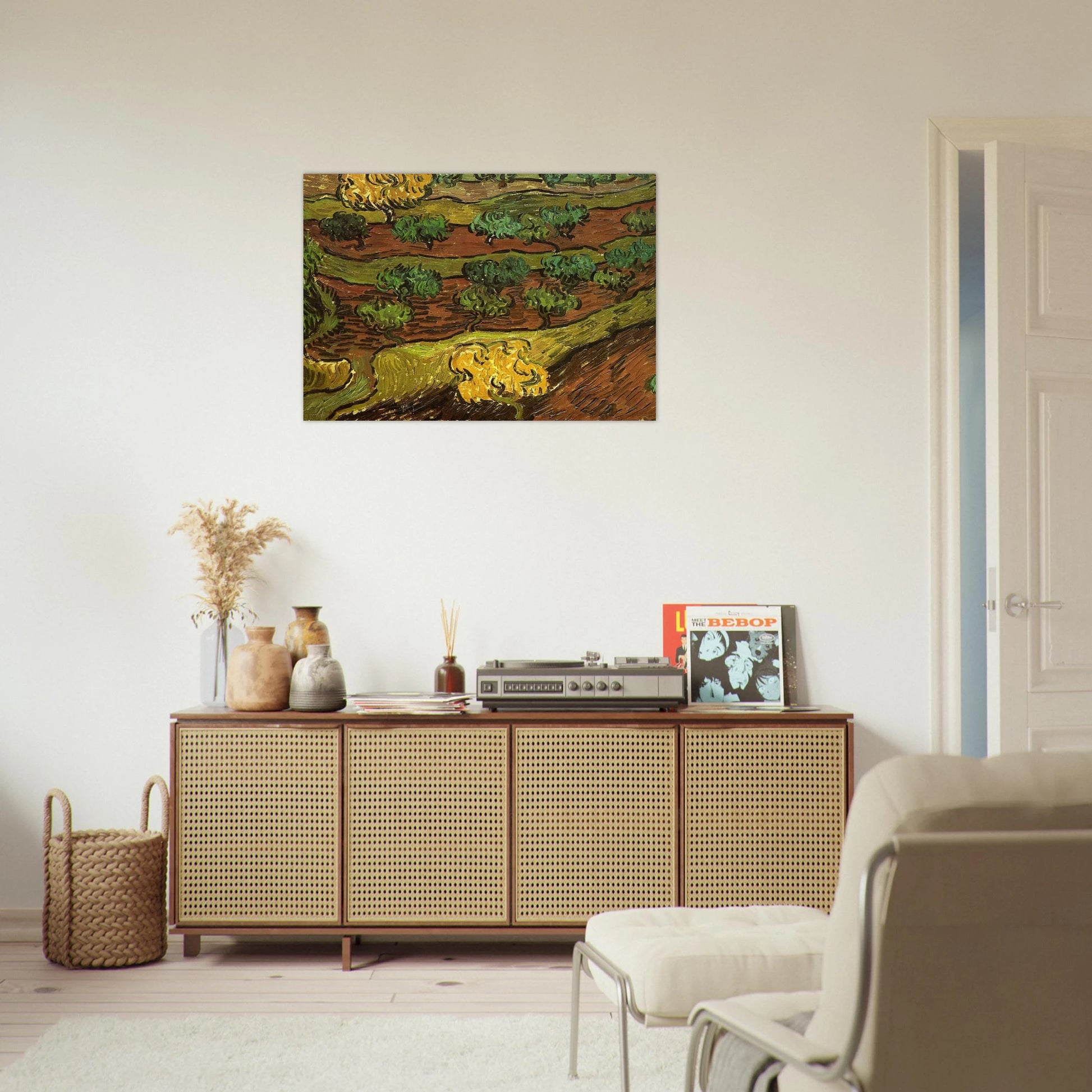 Olive Trees against a Slope of a Hill - Vincent van Gogh Brushed Aluminum Print - 70x100 cm / 28x40 inches | Vincent van Gogh Aluminum Print | Vincent van Gogh Prints