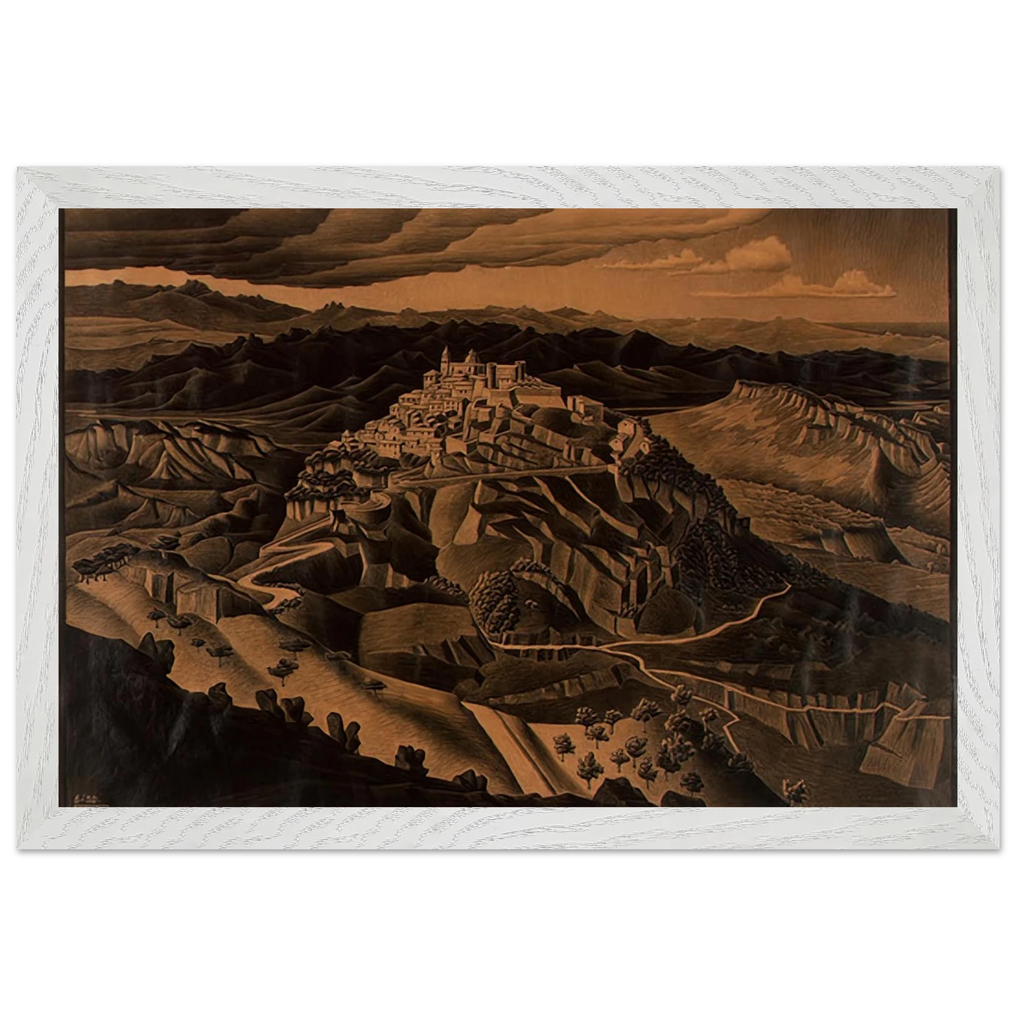 MC Escher - ITALIAN TOWN Wall Art - 60x80 cm / 24x32 inches - Premium Wooden Framed Poster With Fine Art Paper-canvas - Wood frame