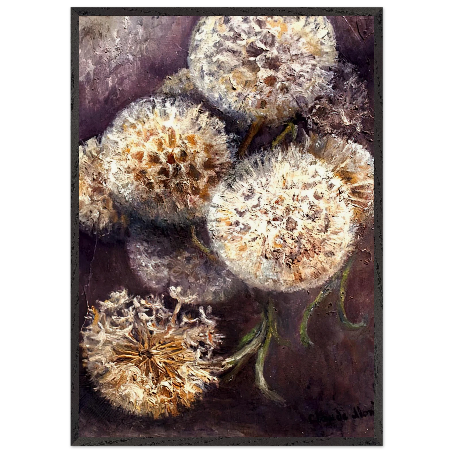 Dandelions - claude monet 70x100 cm / 28x40 inches Framed Art Print – Black Wooden Frame