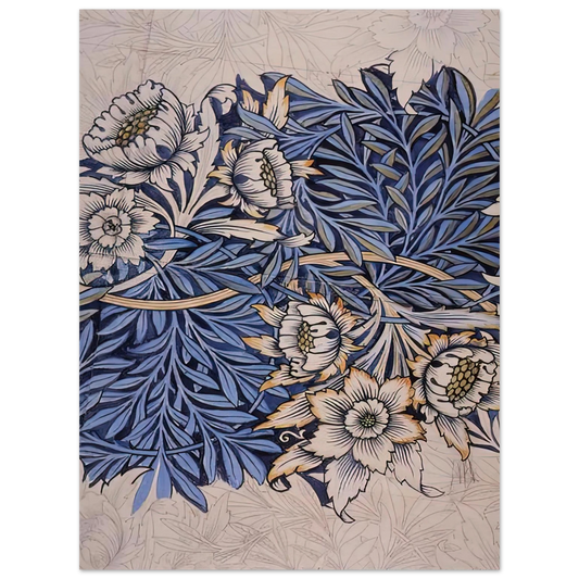 William Morris - DESIGN FOR TULIP AND WILLOW INDIGO DISCHARGE WOOD BLOCK PRINTED FABRIC 1873 Fine Art Poster