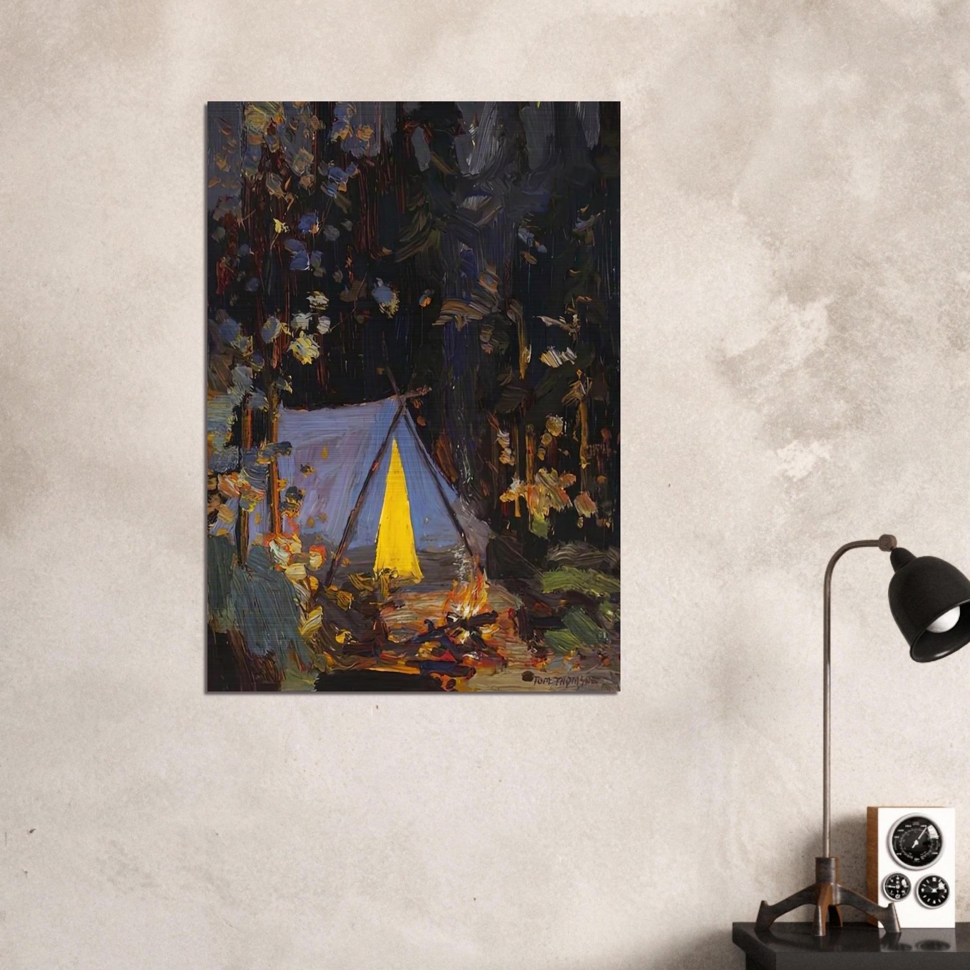 CAMPFIRE 1916 - Tom Thomson Brushed Aluminum Print - 70x100 cm / 28x40 inches | Tom Thomson Aluminum Print | Tom Thomson Prints