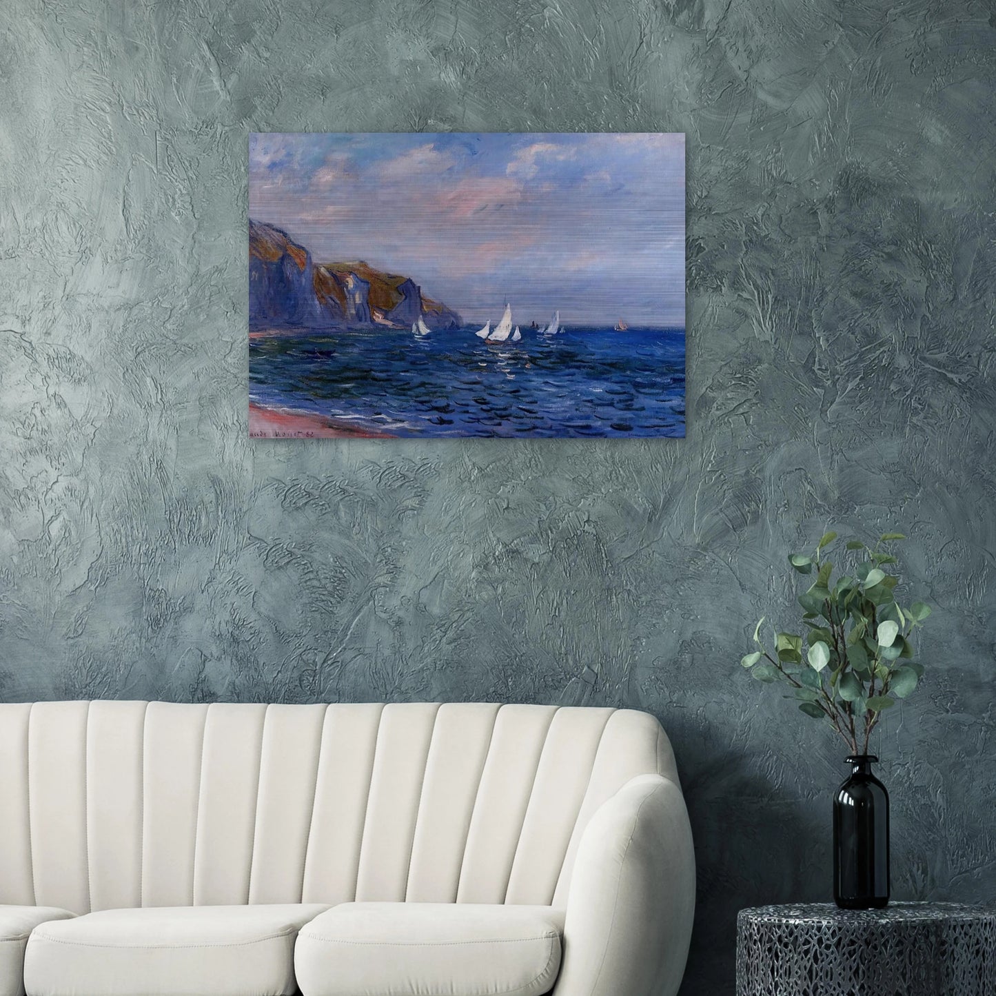Cliffs and Sailboats at Pourville - claude monet Brushed Aluminum Print - 70x100 cm / 28x40 inches | claude monet Aluminum Print | claude monet Prints