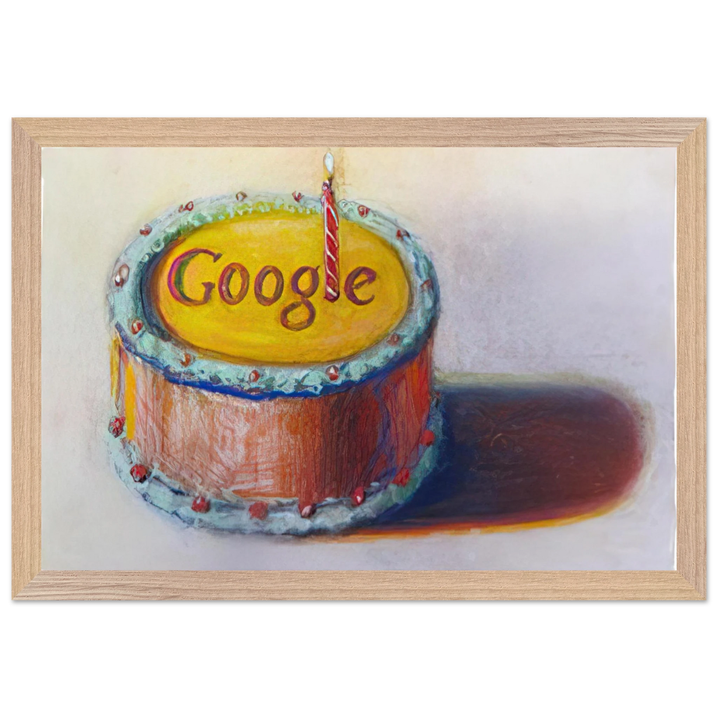 Wayne Thiebaud - Google - 12th Birthday Cake Doodle - 2010 Wall Art - 21x29.7 cm / 8x12" - Premium Wooden Framed Poster With Fine Art Paper-canvas - Wood frame