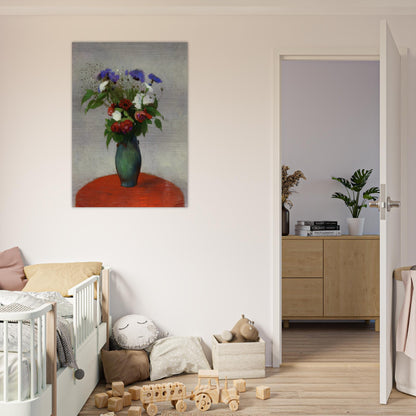 VASE OF FLOWERS ON A RED TABLECLOTH - Odilon Redon Brushed Aluminum Print - 70x100 cm / 28x40 inches | Odilon Redon Aluminum Print | Odilon Redon Prints