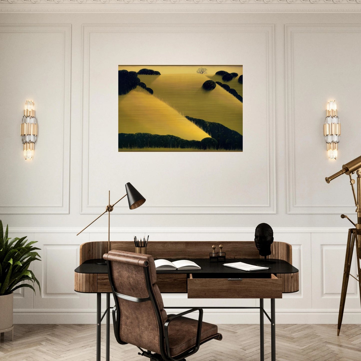 Golden Hills - Eyvind Earle Brushed Aluminum Print - 70x100 cm / 28x40 inches | Eyvind Earle Aluminum Print | Eyvind Earle Prints