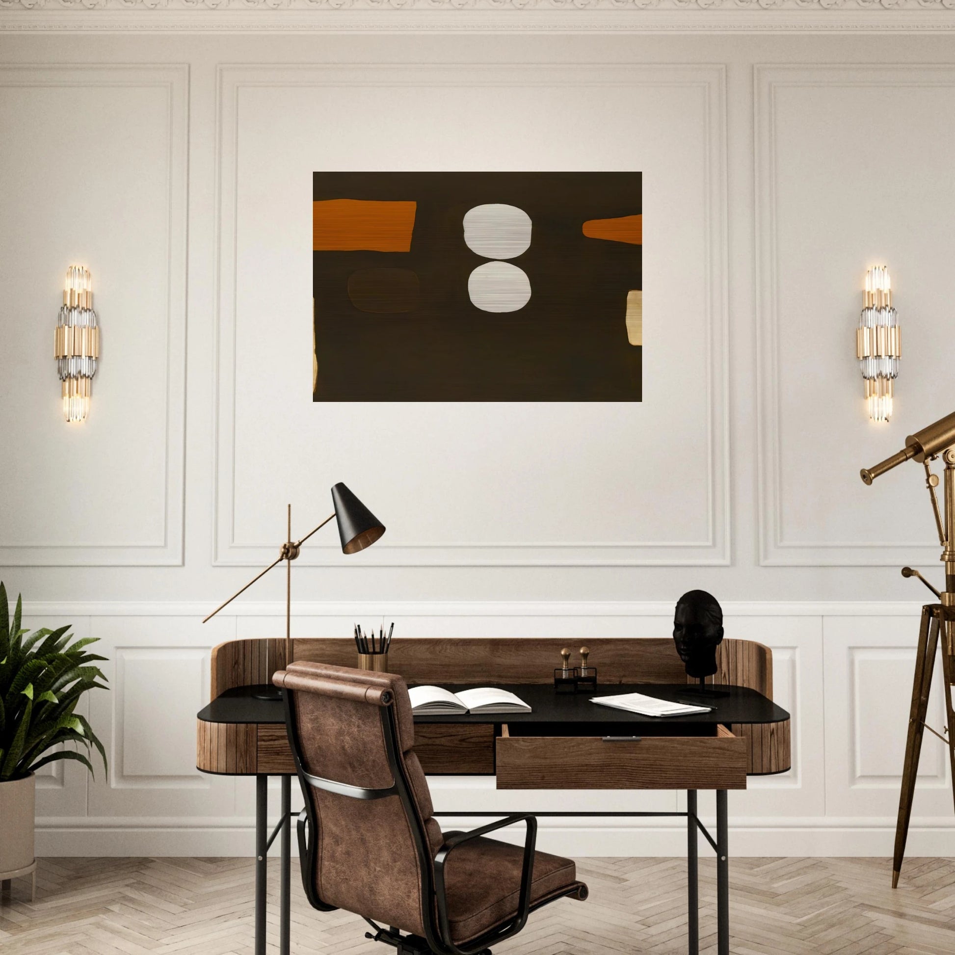 Dark Brown, Orange and White - 1963 - William Scott Brushed Aluminum Print - 70x100 cm / 28x40 inches | William Scott Aluminum Print | William Scott Prints