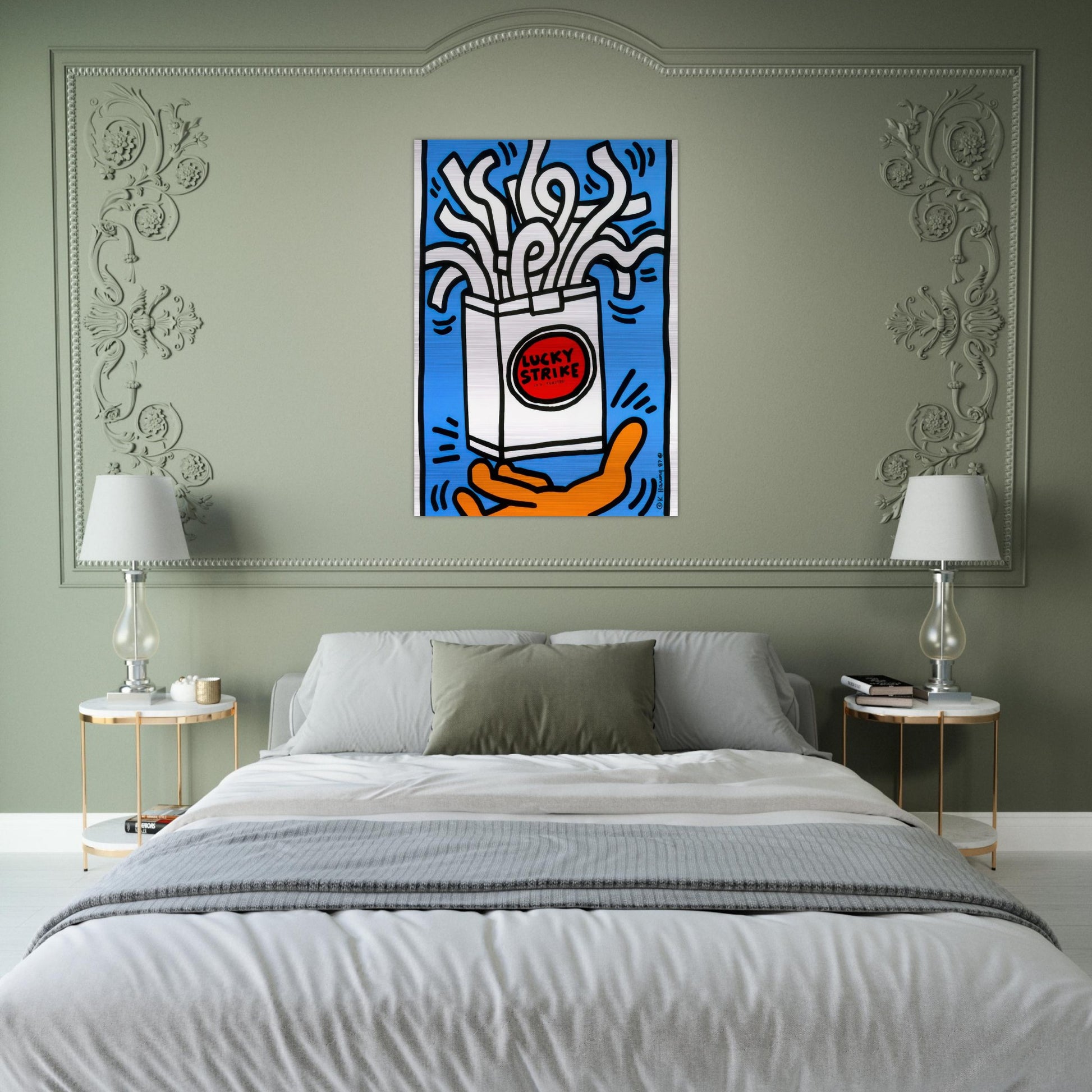 LUCKY STRIKE 1987 - Keith Haring Brushed Aluminum Print - 70x100 cm / 28x40 inches | Keith Haring Aluminum Print | Keith Haring Prints