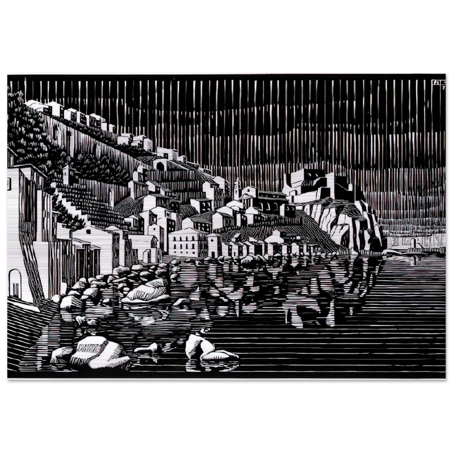 SCILLA CALABRIA FEBRUARY 1931 1931 - MC Escher Brushed Aluminum Print - 70x100 cm / 28x40 inches | MC Escher Aluminum Print | MC Escher Prints