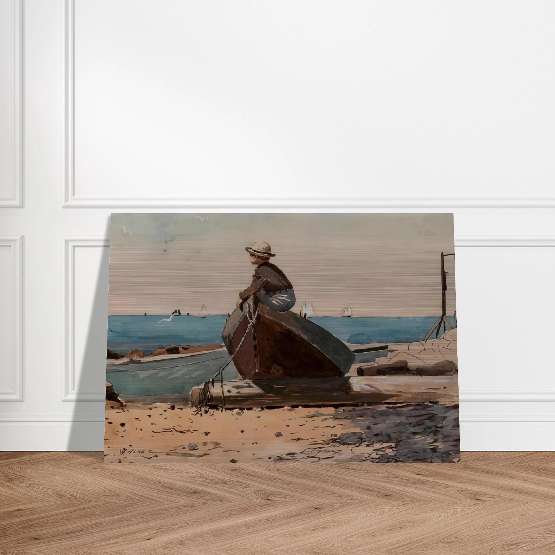 WAITING FOR DAD - Winslow Homer Brushed Aluminum Print - 70x100 cm / 28x40 inches | Winslow Homer Aluminum Print | Winslow Homer Prints