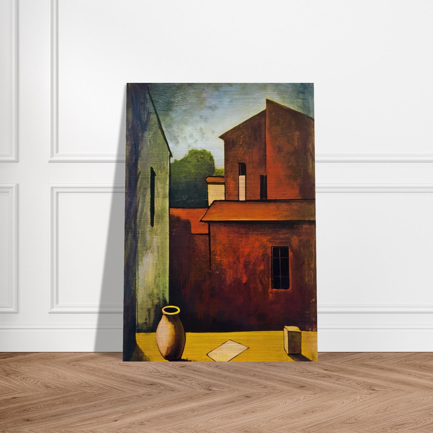 THE RED HOUSE 1927 - Carlo Carra Brushed Aluminum Print - 70x100 cm / 28x40 inches | Carlo Carra Aluminum Print | Carlo Carra Prints
