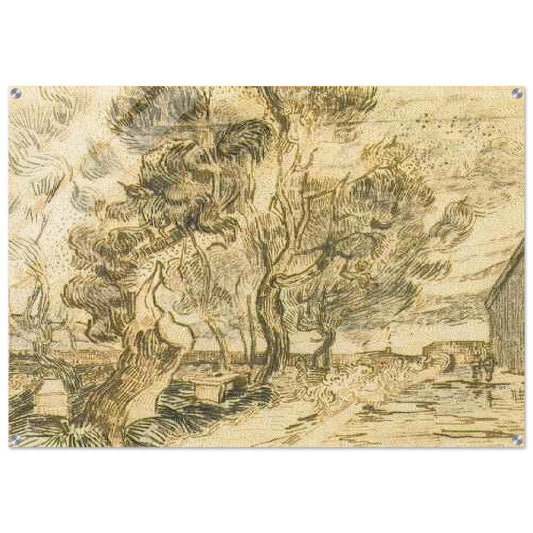 A Corner of the Asylum and the Garden with a Heavy, sawn-off Tree - Vincent van Gogh Acrylic Print - 70x100 cm / 28x40″ inches | Vincent van Gogh Wall Art | Vincent van Gogh Prints