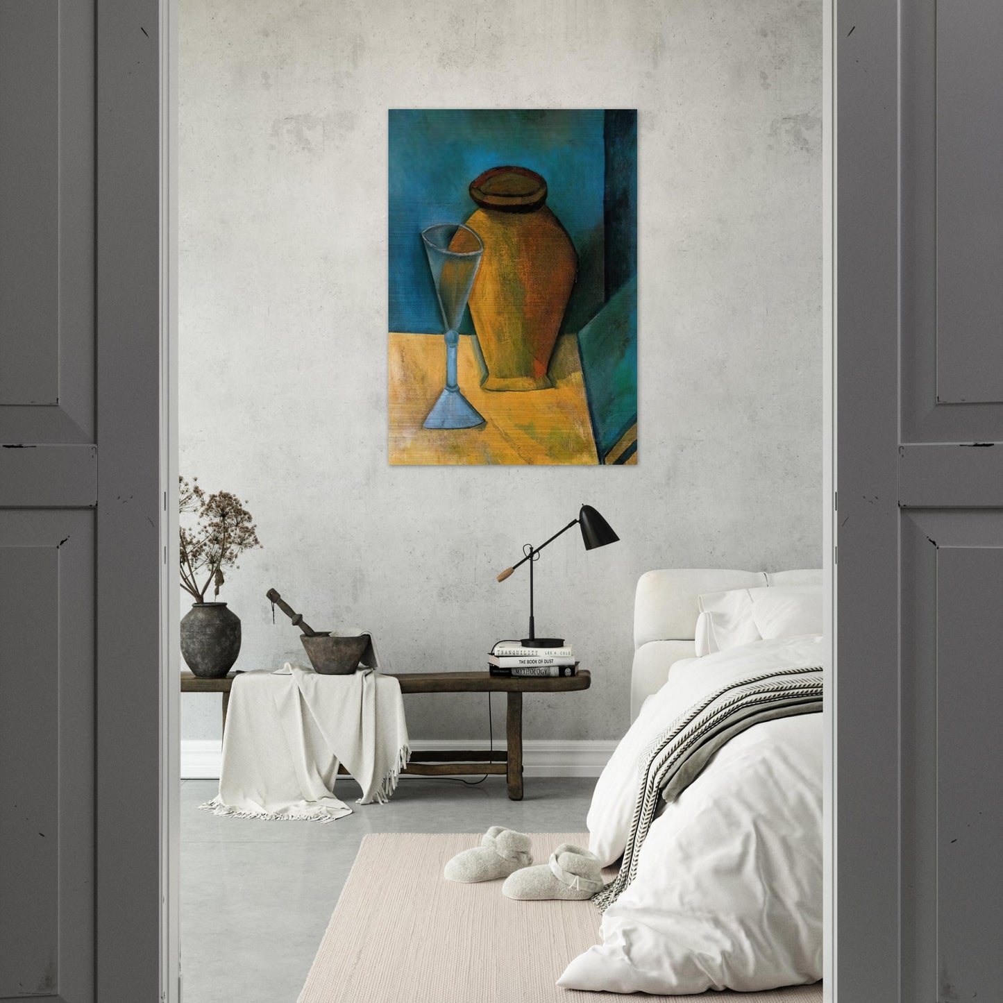Pot, Glass and Book - 1908 - Pablo Picasso Brushed Aluminum Print - 70x100 cm / 28x40 inches | Pablo Picasso Aluminum Print | Pablo Picasso Prints