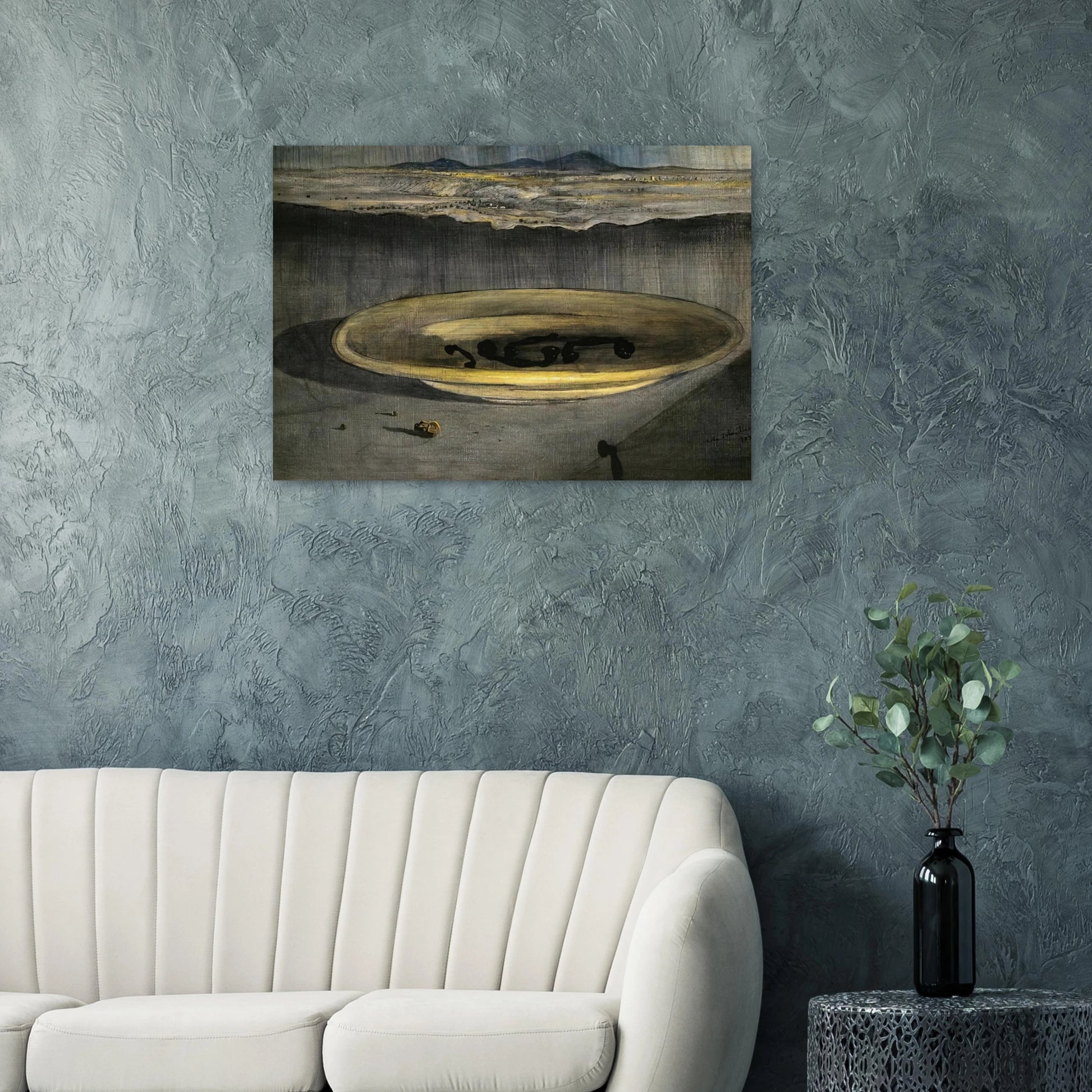 LANDSCAPE WITH TELEPHONES ON A PLATE - Salvador Dali Brushed Aluminum Print - 70x100 cm / 28x40 inches | Salvador Dali Aluminum Print | Salvador Dali Prints