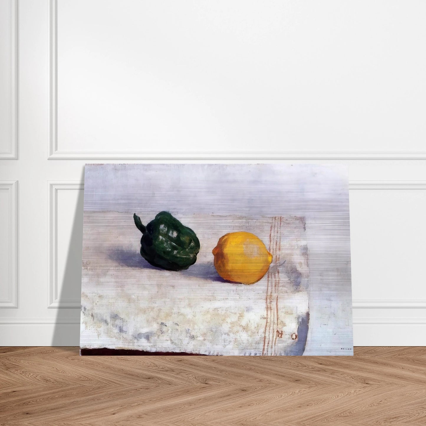 PEPPER AND LEMON ON A WHITE TABLECLOTH 1901 - Odilon Redon Brushed Aluminum Print - 70x100 cm / 28x40 inches | Odilon Redon Aluminum Print | Odilon Redon Prints