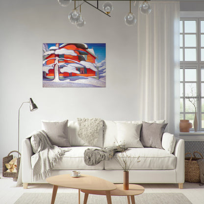 Pine Tree and Red House, Winter City - 1924 - Lawren Harris Brushed Aluminum Print - 70x100 cm / 28x40 inches | Lawren Harris Aluminum Print | Lawren Harris Prints