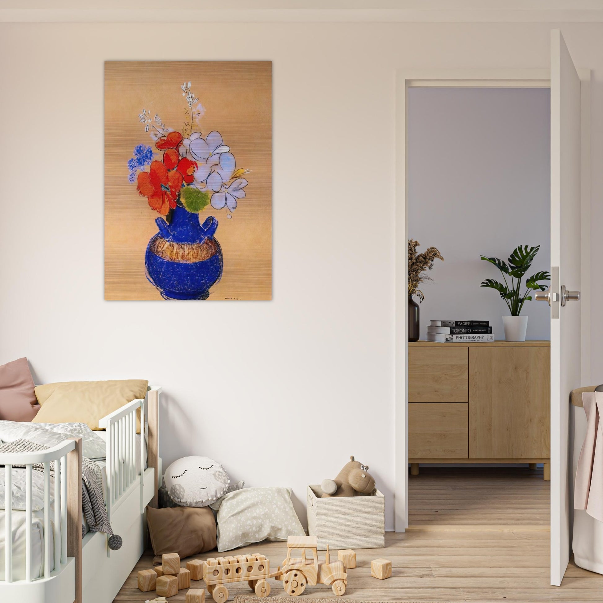 FLOWERS IN A BLUE VASE 1 - Odilon Redon Brushed Aluminum Print - 70x100 cm / 28x40 inches | Odilon Redon Aluminum Print | Odilon Redon Prints