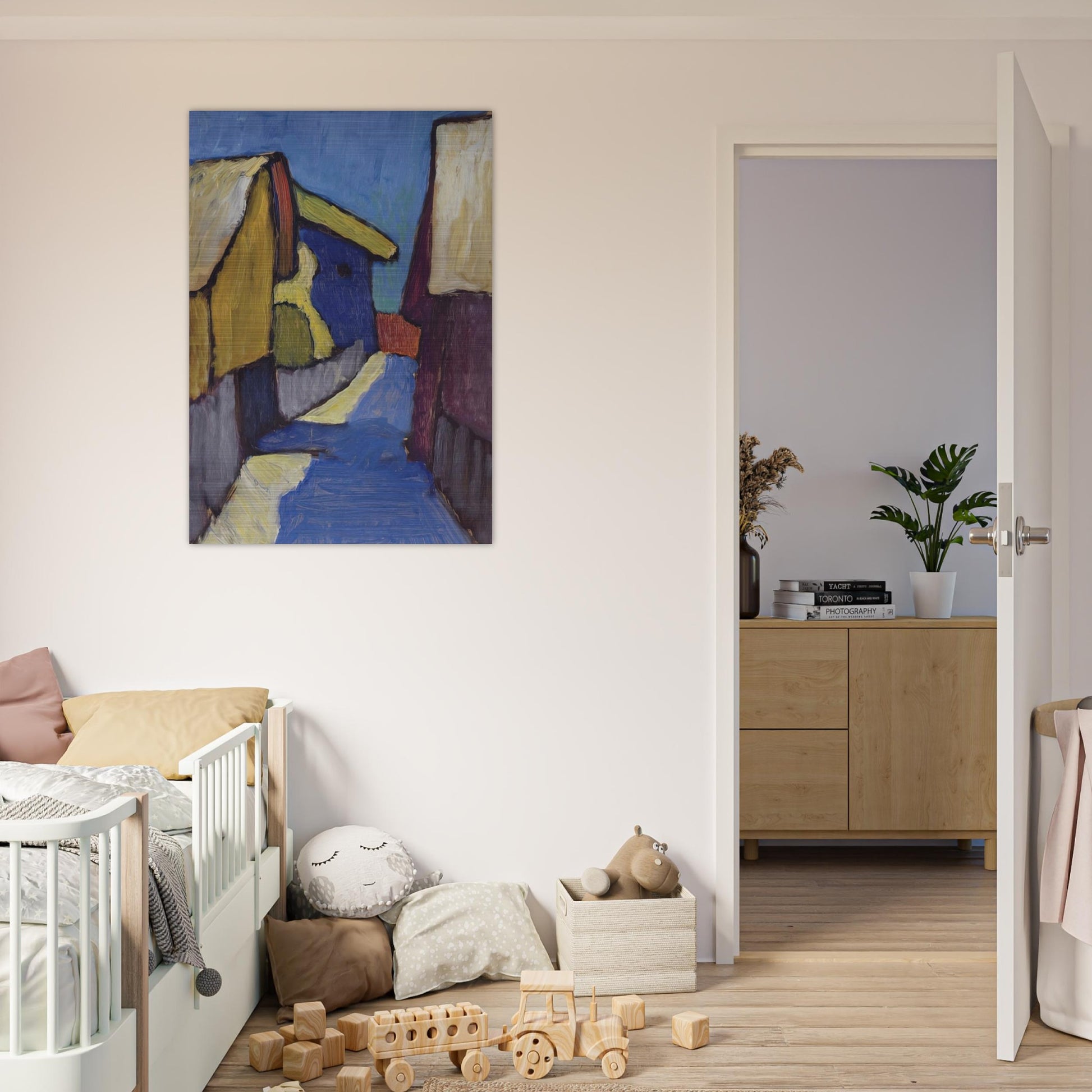 DORFSTRASSE IN BLAU - Gabriele Munter Brushed Aluminum Print - 70x100 cm / 28x40 inches | Gabriele Munter Aluminum Print | Gabriele Munter Prints