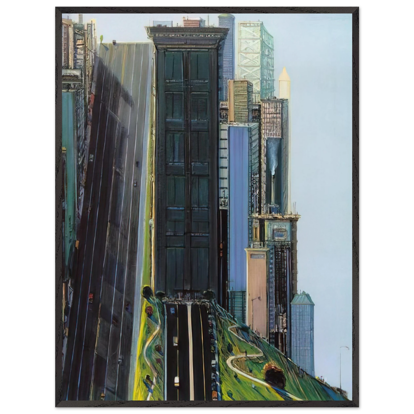 Wayne Thiebaud - Hill Street Day City - 1981 Wall Art - 21x29.7 cm / 8x12" - Premium Wooden Framed Poster With Fine Art Paper-canvas - Wood frame