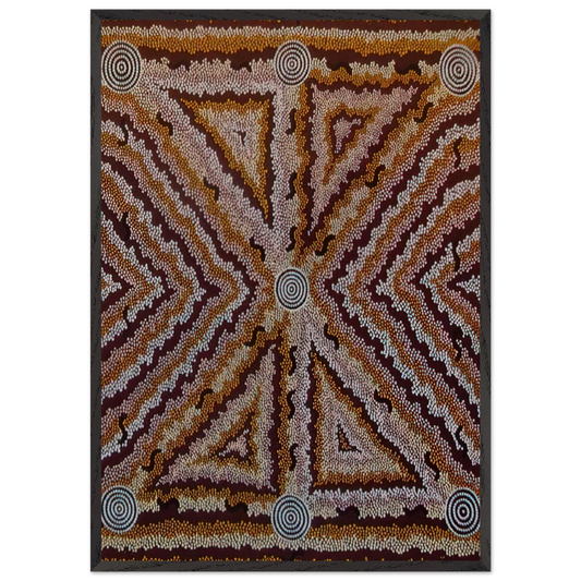 Witchetty Grub Dreaming - 1983 - Clifford Possum Tjapaltjarri 70x100 cm / 28x40 inches Framed Art Print – Black Wooden Frame