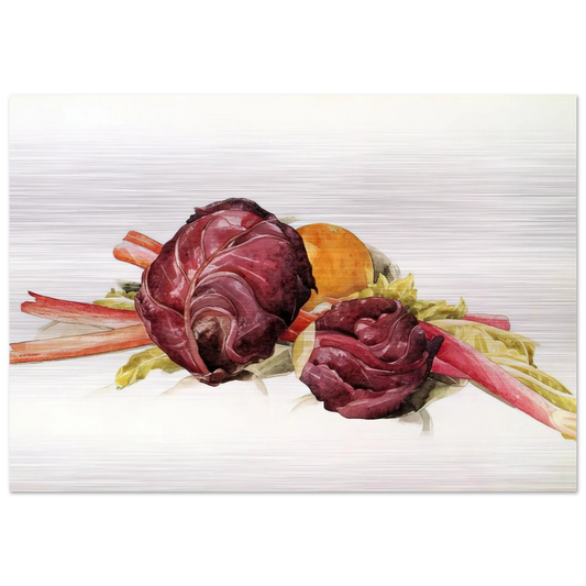 Red Cabbages, Rhubarb and Orange - 1929 - Charles Demuth Brushed Aluminum Print - 70x100 cm / 28x40 inches | Charles Demuth Aluminum Print | Charles Demuth Prints