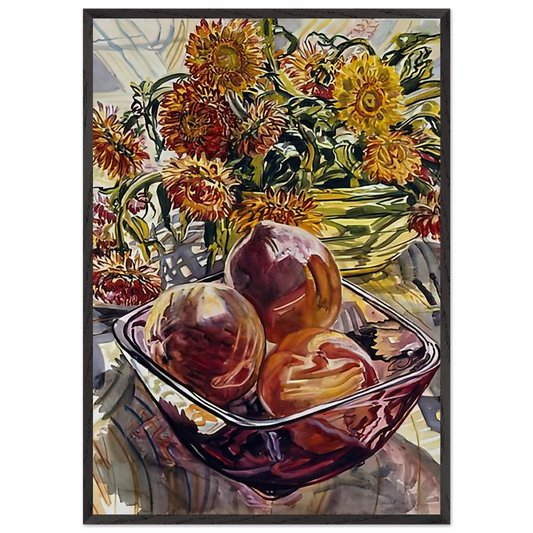 PEACHES AND STRAWFLOWERS 1990 - Janet Fish 70x100 cm / 28x40 inches Framed Art Print – Black Wooden Frame