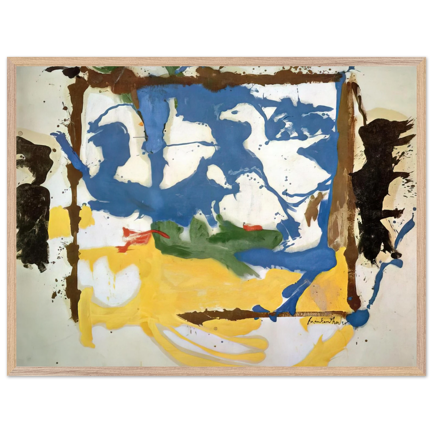 Helen Frankenthaler - Swan Lake #2 - 1961 Wall art - 28x43  cm / XL (11x17 inches) - Premium Wooden Framed Poster With Fine Art Paper-canvas - Black frame