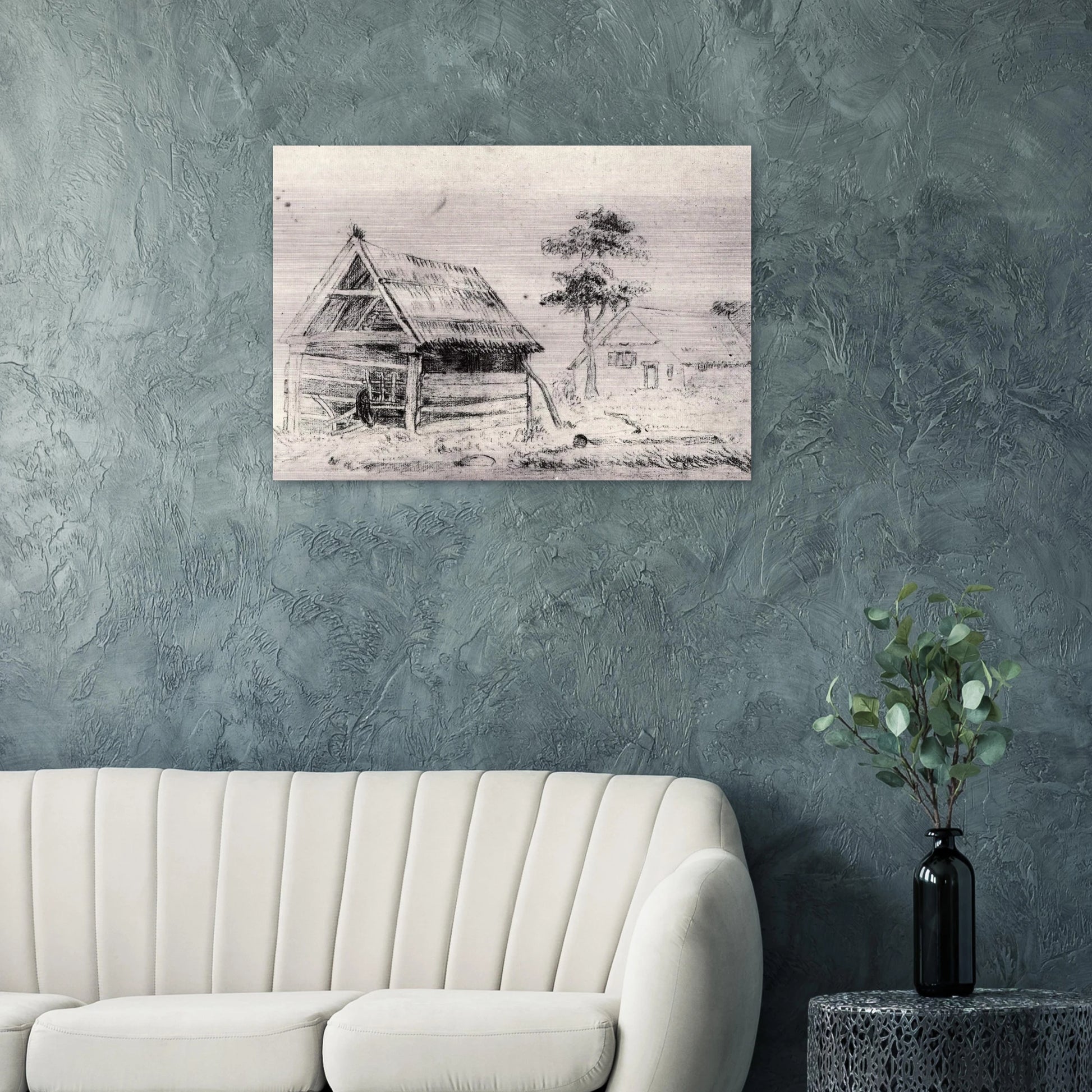 Barn and Farmhouse - Vincent van Gogh Brushed Aluminum Print - 70x100 cm / 28x40 inches | Vincent van Gogh Aluminum Print | Vincent van Gogh Prints
