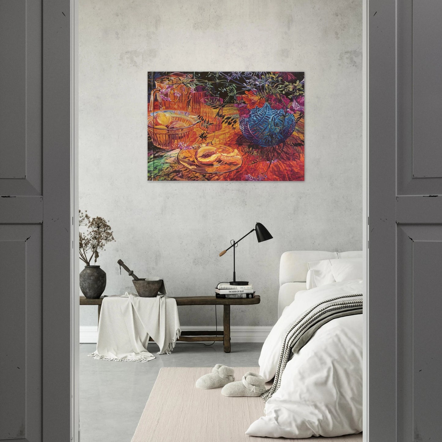 CUT PEACH BLUE VASE 1993 - Janet Fish Brushed Aluminum Print - 70x100 cm / 28x40 inches | Janet Fish Aluminum Print | Janet Fish Prints