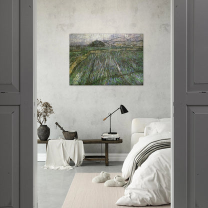 Wheat Field in Rain - Vincent van Gogh Brushed Aluminum Print - 70x100 cm / 28x40 inches | Vincent van Gogh Aluminum Print | Vincent van Gogh Prints