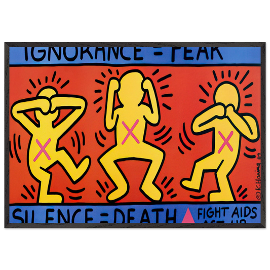 IGNORANCE FEAR 1989 N1 - Keith Haring 70x100 cm / 28x40 inches Framed Art Print – Black Wooden Frame