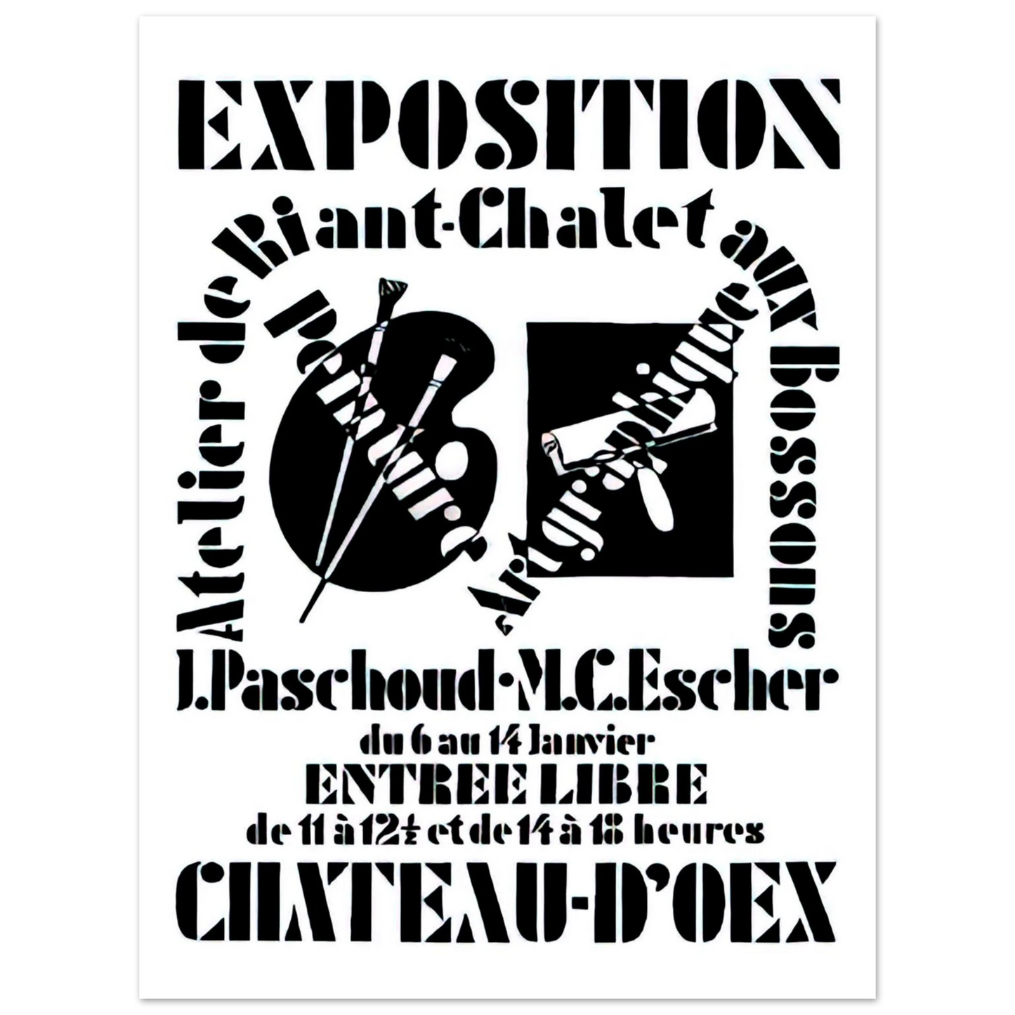 MC Escher - POSTER FOR EXHIBITION JOHN PASCHOUD AND M C ESCHER DECEMBER 1936 1936 Wall Art - 21x29.7 cm / 8x12" - Fine Art Poster - -