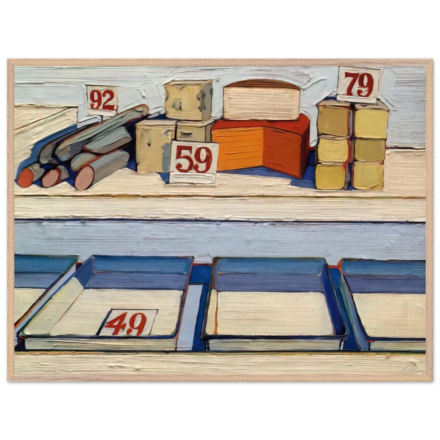 Wayne Thiebaud - Delicatessen Counter - 1962 Wall Art - 21x29.7 cm / 8x12" - Premium Wooden Framed Poster With Fine Art Paper-canvas - Wood frame