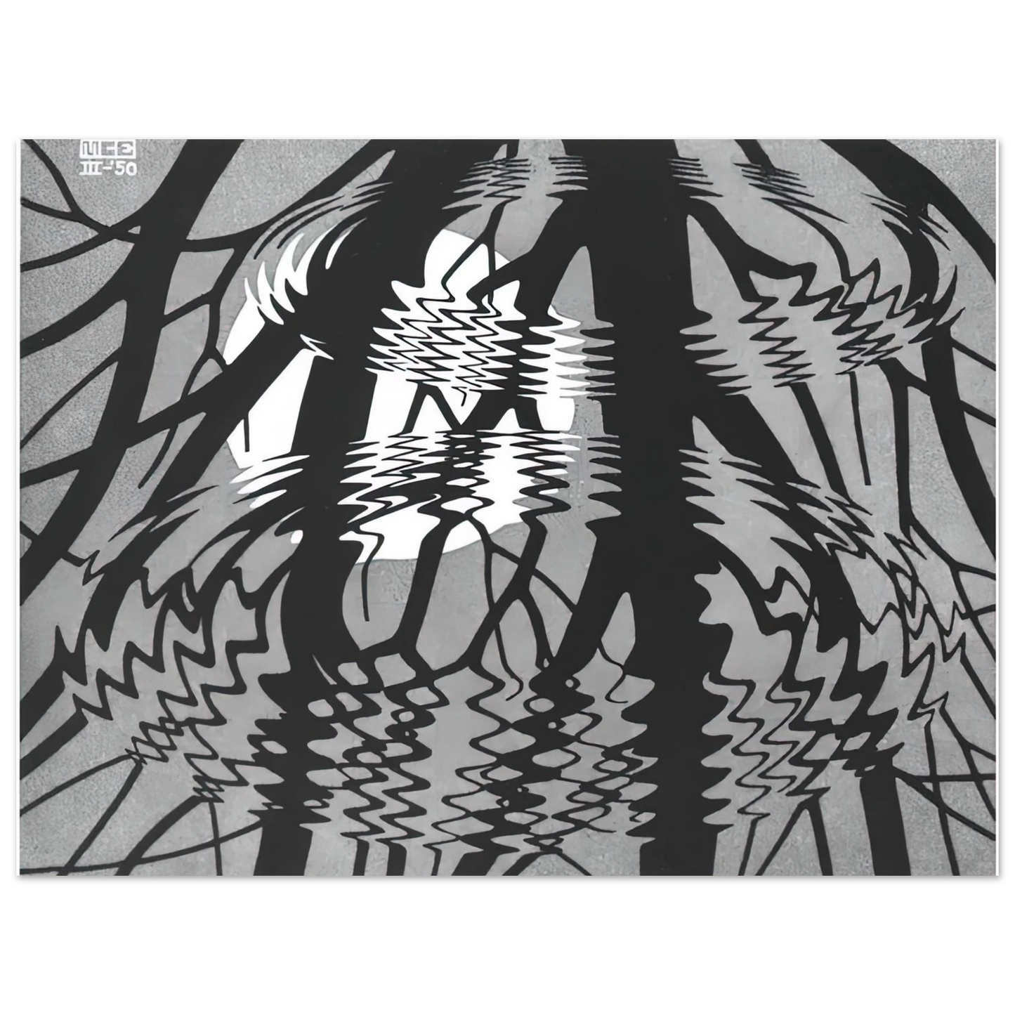 MC Escher - RIPPLED SURFACE Wall Art - 21x29.7 cm / 8x12" - Premium Wooden Framed Poster With Fine Art Paper-canvas - Black frame