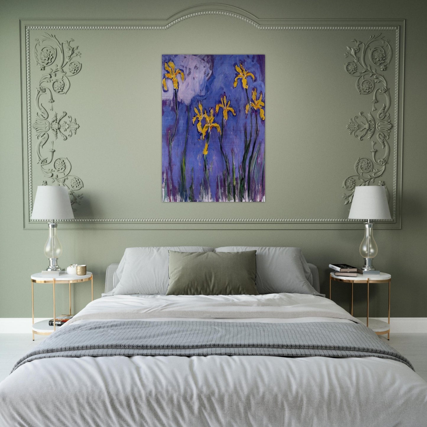 Yellow Irises with Pink Cloud - claude monet Brushed Aluminum Print - 70x100 cm / 28x40 inches | claude monet Aluminum Print | claude monet Prints
